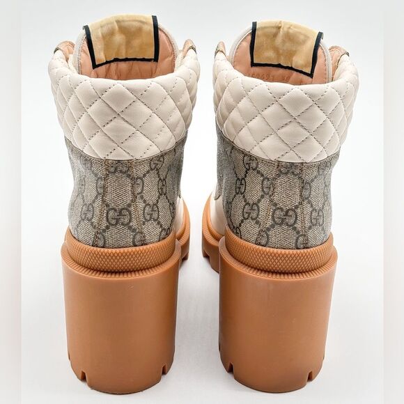 Gucci Apollo GG Monogram Trip Combat Boots White Leather GG Canvas EU 38 US 8 - Picture 9 of 14